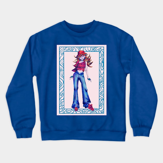 Bucket hat wearing anime girl Crewneck Sweatshirt by CheriBeanArt